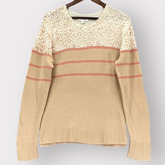 BeachLunchLounge Sweater Women XL Beige Animal‎ Print Knit Long Sleeve E18 - Picture 1 of 12